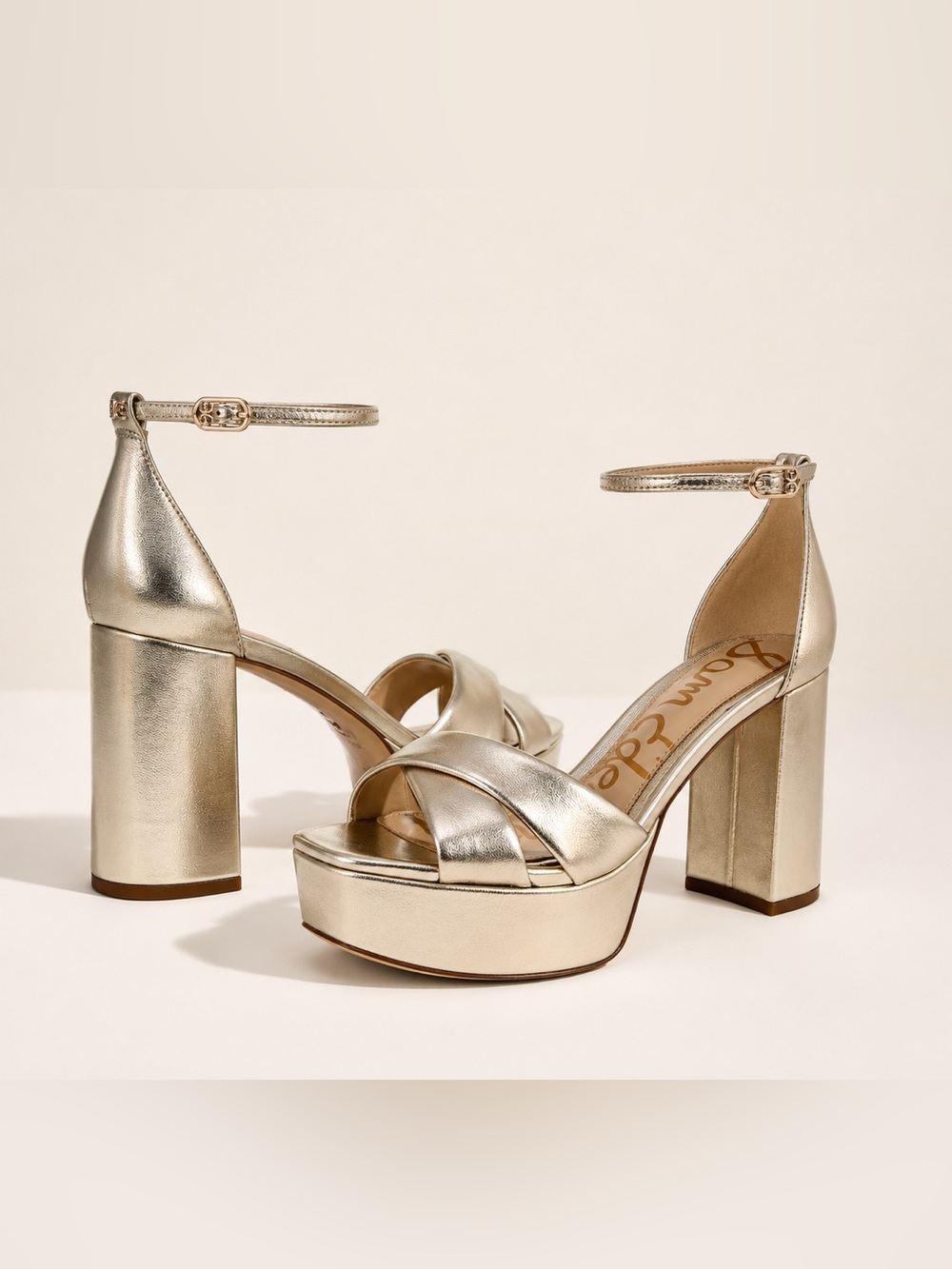 Sam Edelman Gold Metallic Platform Block Heel Sandals